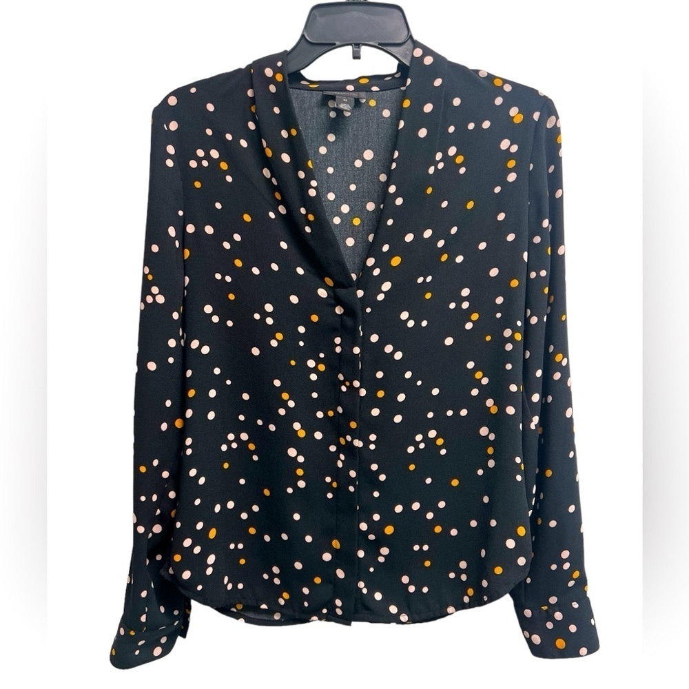 Halogen Black Button Down Shirt with Pink and Orange Dots